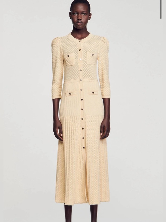 Sandro Dresses & Skirts - Sandro Cream Button-Front Knit Midi Dress